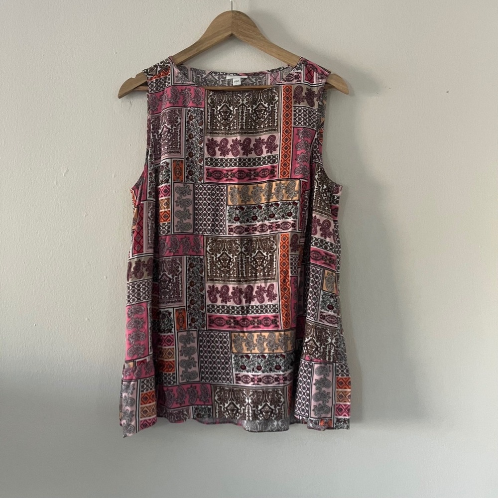 J. Jill Women's Large Tank Top Blouse Boho Cottage EuroSummer Patchwork Hippie